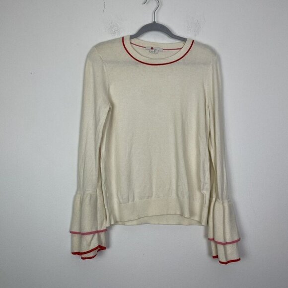 Boden Double Frill Bell Sleeve Sweater Cream Wool Cotton Blend Size 12 - Picture 1 of 9